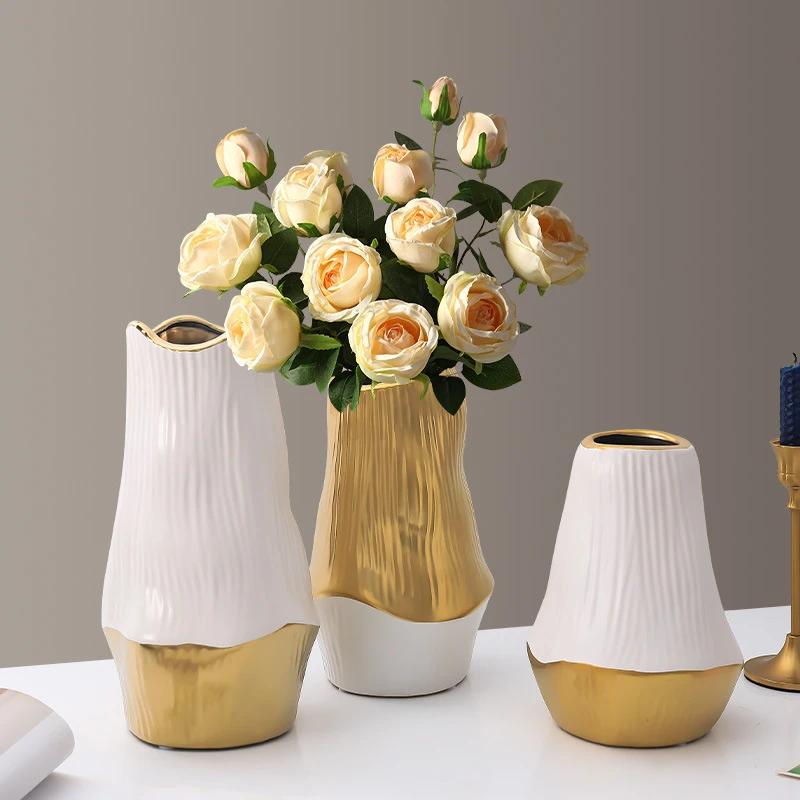 Ceramic Vase White Vase Golden Modern Home Decor Living Room Decoration