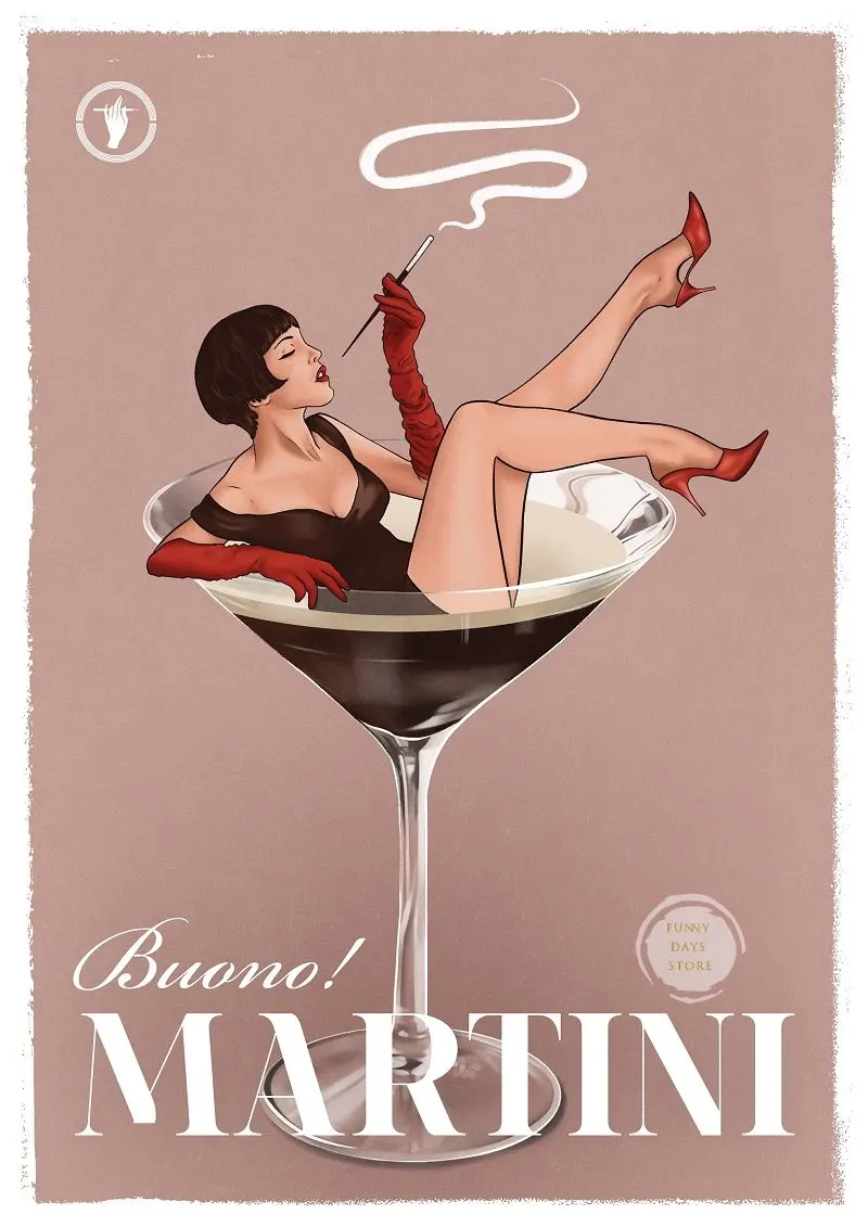 イタリアのヴィンテージのカクテルキャンバスの絵画,ワイン