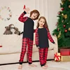 Merry Christmas Family Matching Outfits Solid Color Check Print Mom Dad Kids 2 Pieces Loose Sleepwear Soft Pyjamas Family Look 4