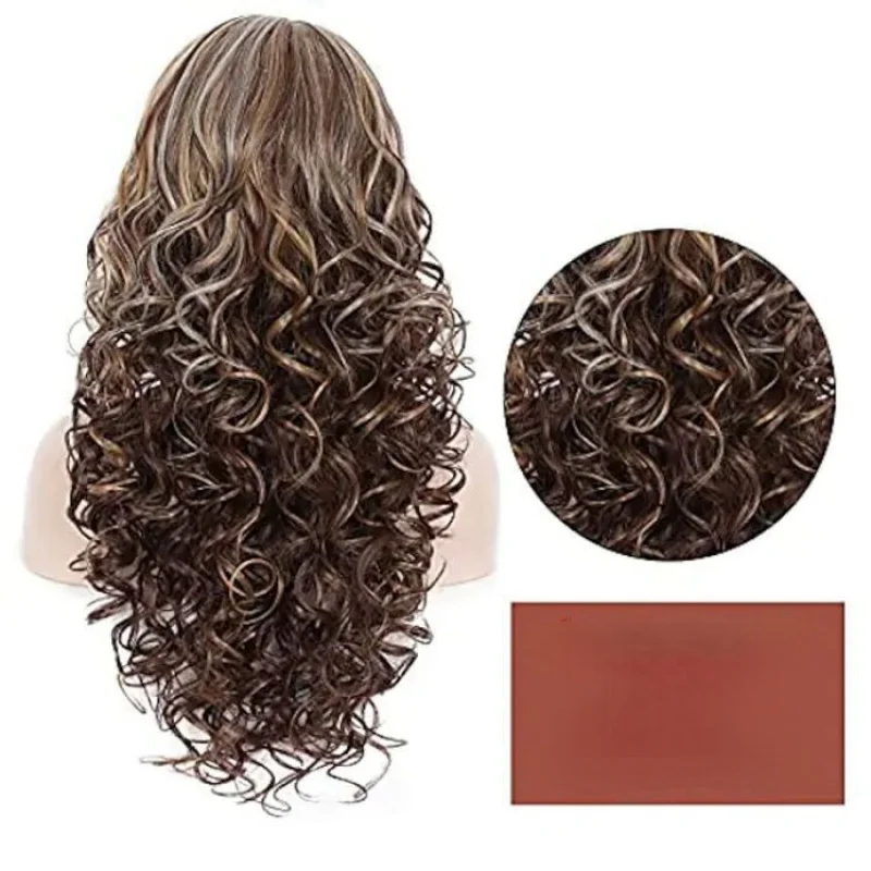 여성용 가발 혼합 색상 긴 곱슬 머리 합성 섬유 가발 여성용 가발