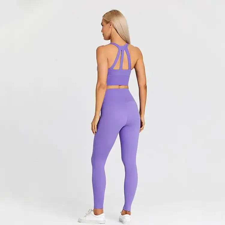 Lemon 2 Piece Nylon Gym Yoga Set Sexy High Waist Sport Legging and Sport Bra Elastic Running Fitness Workout Training Sports Set