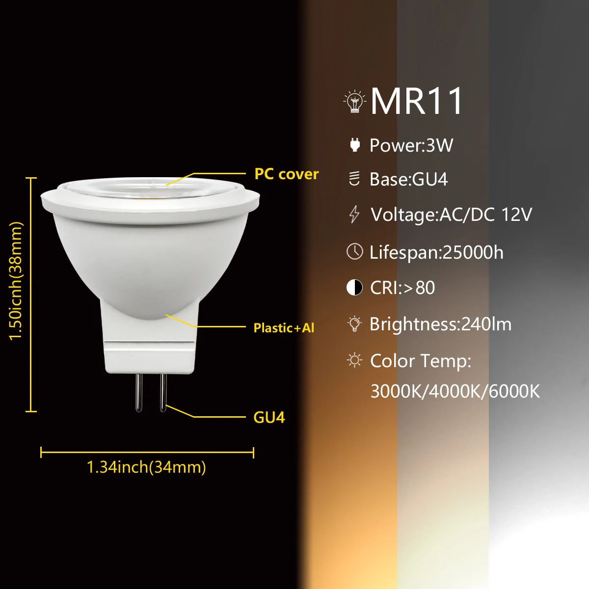 LED Spotlight 4-20PCS LED Mini spotlight MR11 GU4.0 Low voltage AC/DC 12V 3W 3000K/4000K/6000K suitable for kitchen and study