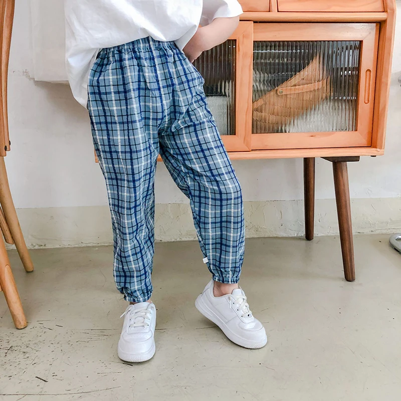 Summer Thin Children's Cotton Plaid Pants New Boys And Girls Soft Casual Trousers Infant Baby Kids Bloomers WTP108