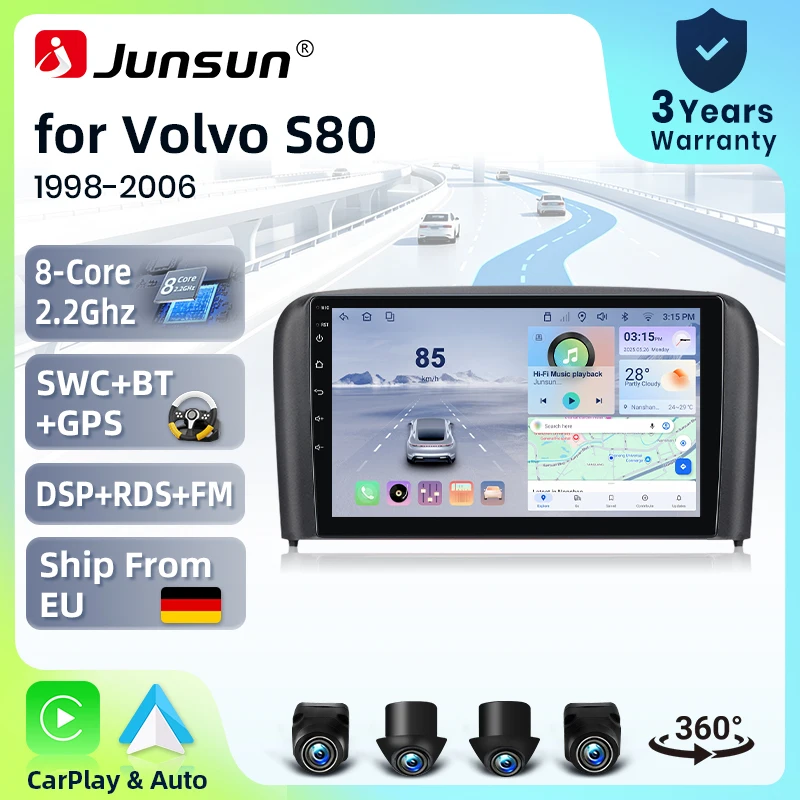 Sistema Estéreo Inteligente Junsun de 9 Pulgadas con Android 15 para Volvo S80 1998-2006, Radio para Auto, CarPlay Inalámbrico, Voz AI, Pantalla Táctil IPS, Reproductor Multimedia Inteligente, Unidad Principal 2 Din, Navegador GPS, Mirror Link, Bluetooth Automotriz, 4G, WIFI, FM, AM, DSP, RDS, SWC, DAB+ 1