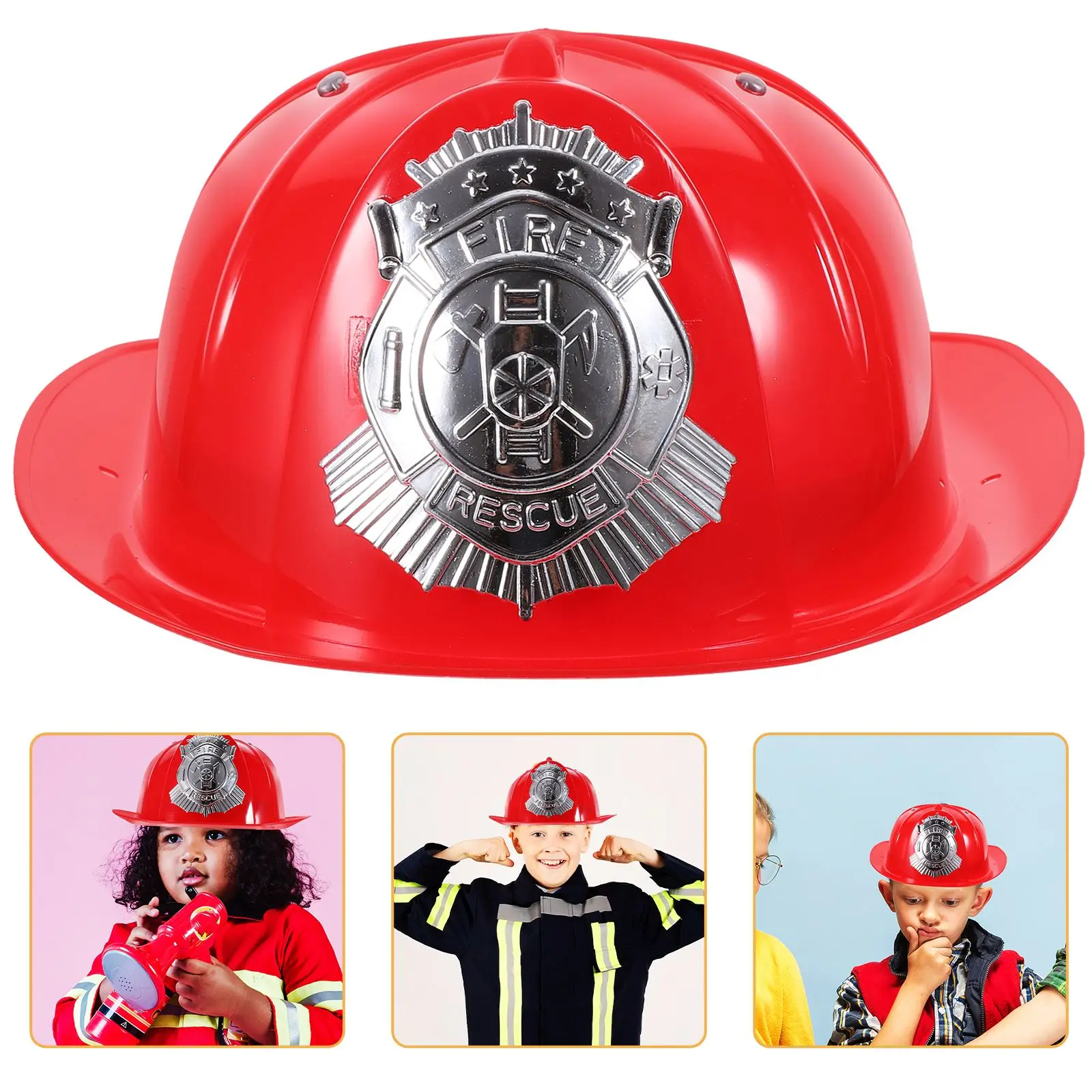 Niño Bombero Hombre Jefe Bombero Bombero Bombero Casco Rojo Plástico  Disfraz Sombrero