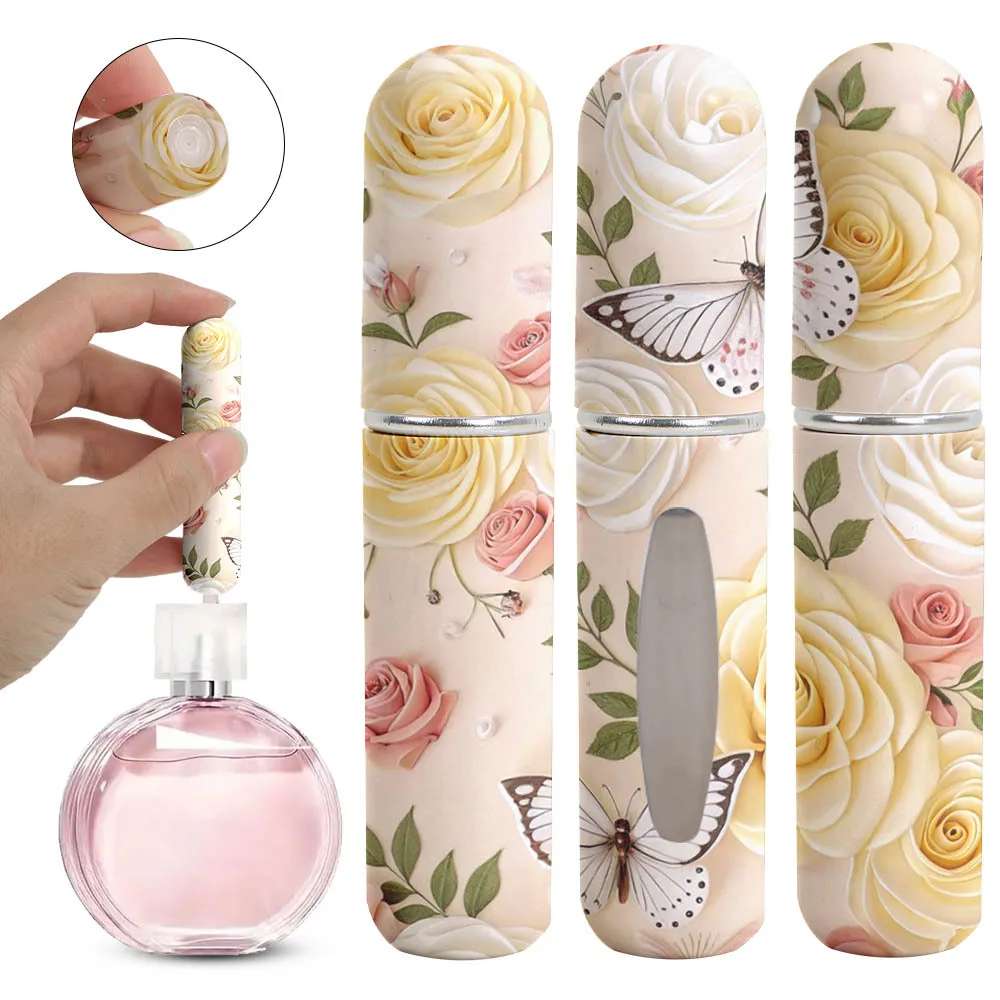 Charming Mini Flower Pattern Refillable Perfume Bottle with Pendant - 5ml Cosmetic Container