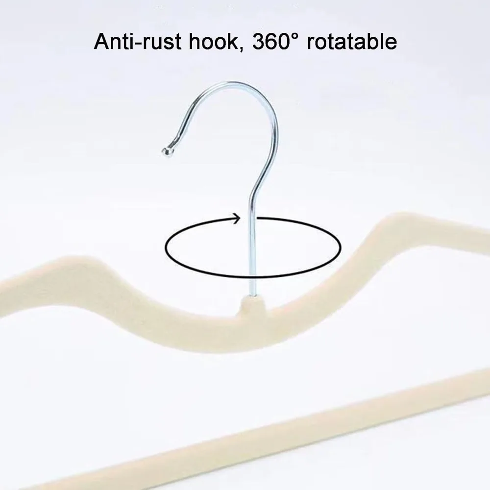 Samtkleiderbügel, 10 Stück, ultradünner und kurzer Halsbügel, 360 drehbarer Haken, platzsparende, langlebige, rutschfeste Filz-Kleiderbügel – Detail 2