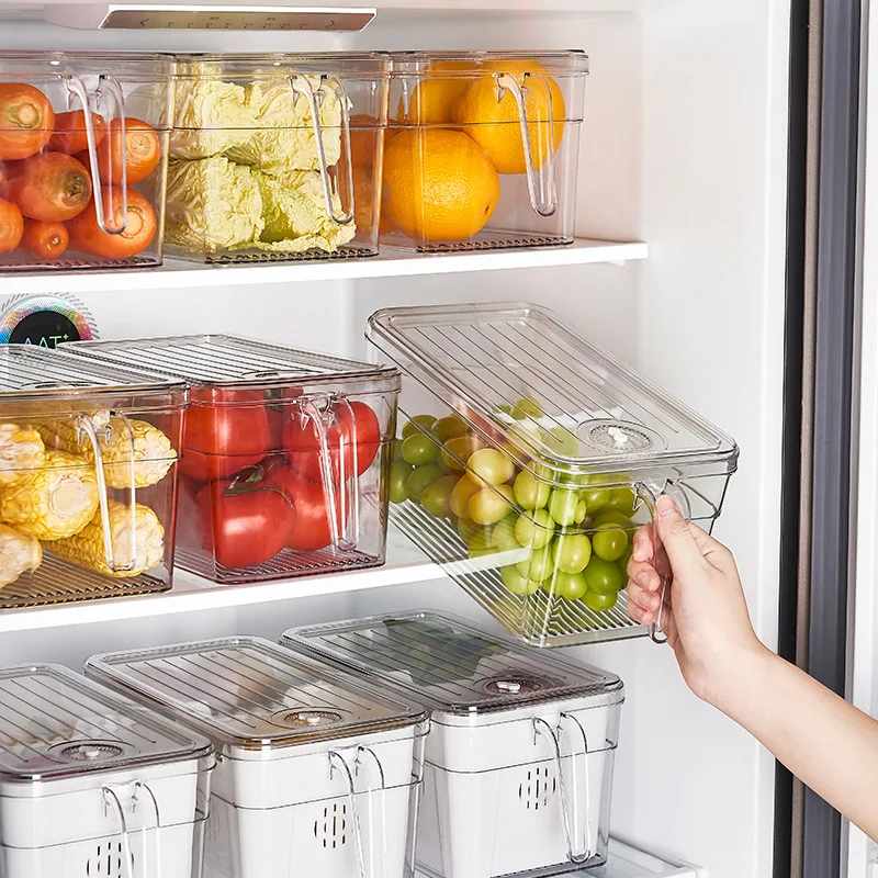 Refrigerator Fresh Handle Organizer Drainable Fruit Vegetable Dumpling Egg Storage Box with Handle Food Storage 4