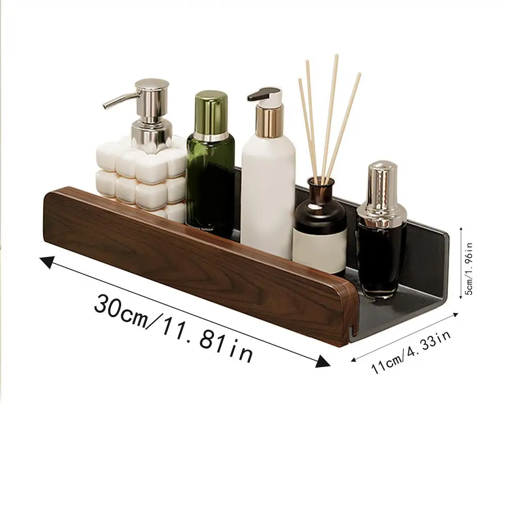 Description Picture 2 of itemFloating Shelves Bathroom Adhesive Walnut Aluminum Bathroom Floating Shelf Rustproof Decorative Wall Organizer With Screws For