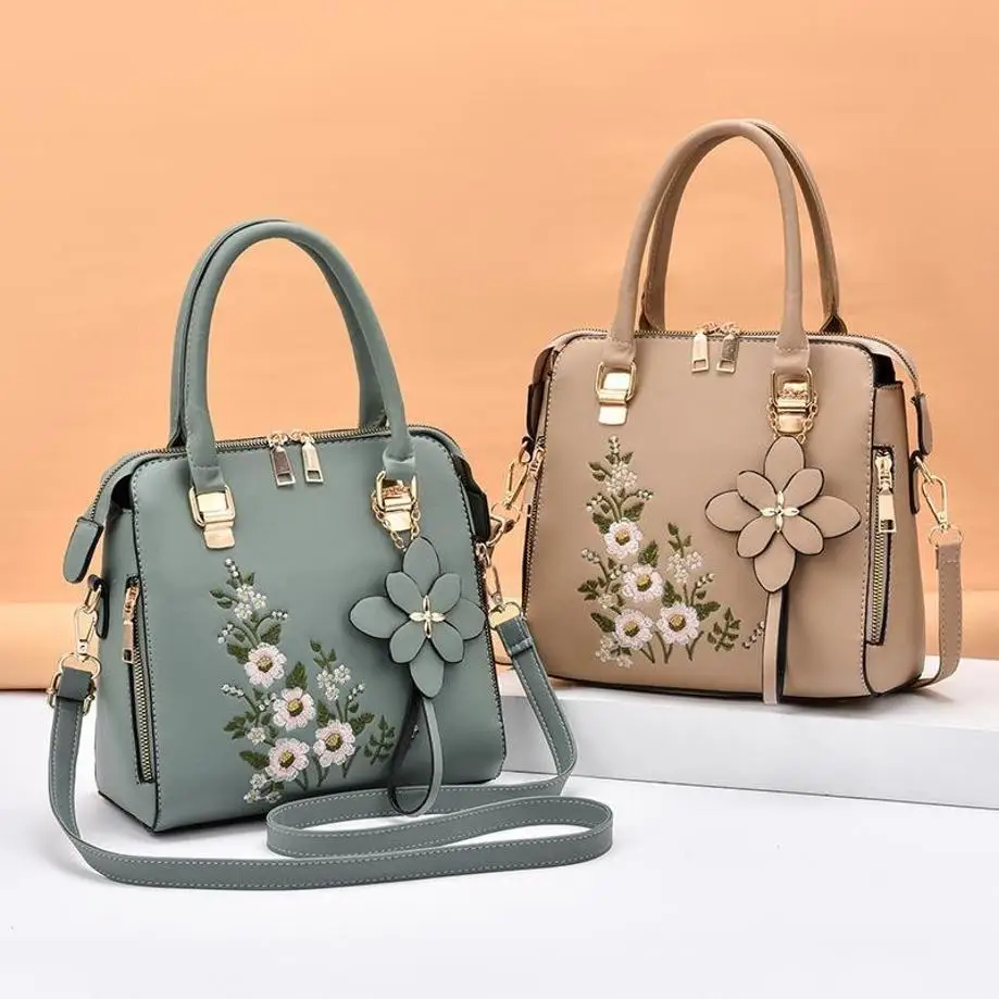 1 Pcs Embroidery Handbag For Women PU Leather Tassel Crossbody Bag Handle Bag Female Shoulder Bag