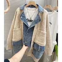 2023 New Autumn Winter Women Splicing Denim Jacket Women Long Sleeve Jean Jackets Female Loose Sweater Cardigan Jacket 2