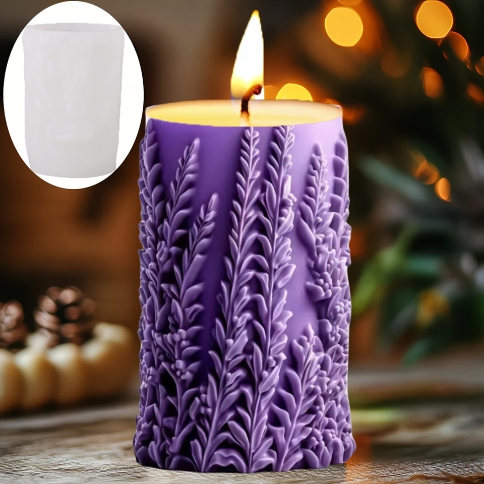 DIY 2025 Lavender relief cylindrical candle silicone mold Flower plant relief mold Candle making Tools Lavender gypsum molds