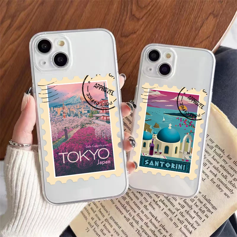 Fashion World City Travel Ticket Timbri Custodia Per Telefono Per Iphone 14 11 12 13 Mini Pro Xs Max 8 7 15 Plus X Se2 Xr Paris Clear Cover