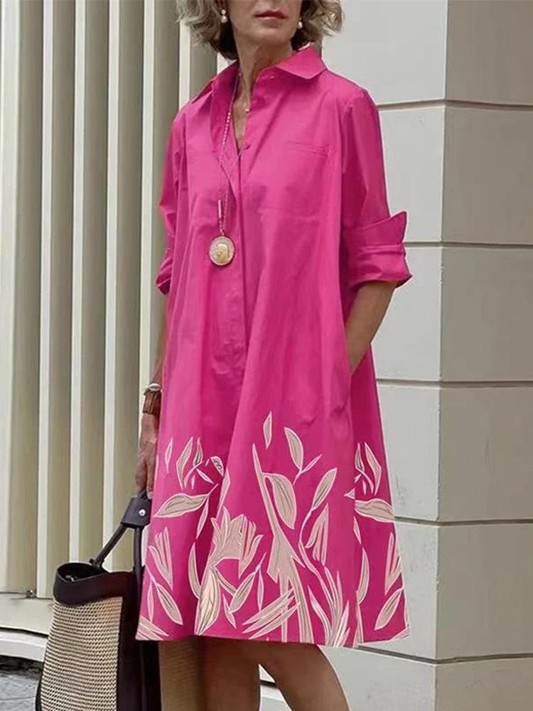 

Women Fashion Blouses Summer 2023 Trend Solid Polka Dot Printing Sexy Shirt Dress Loose Fashion Casual Turn-Down Collar Pocket