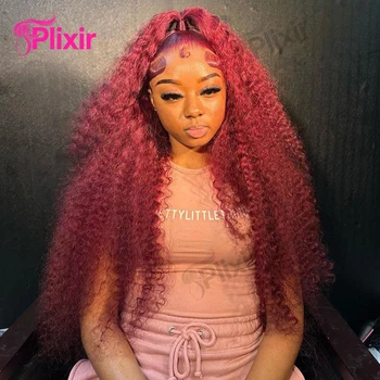 Burgundy 13x6 Hd Lace Frontal Human Hair Wig Deep Water Wave Curly Wigs For Women 99j Red Colored 30 Inch 13x4 Lace Front Wigs 1
