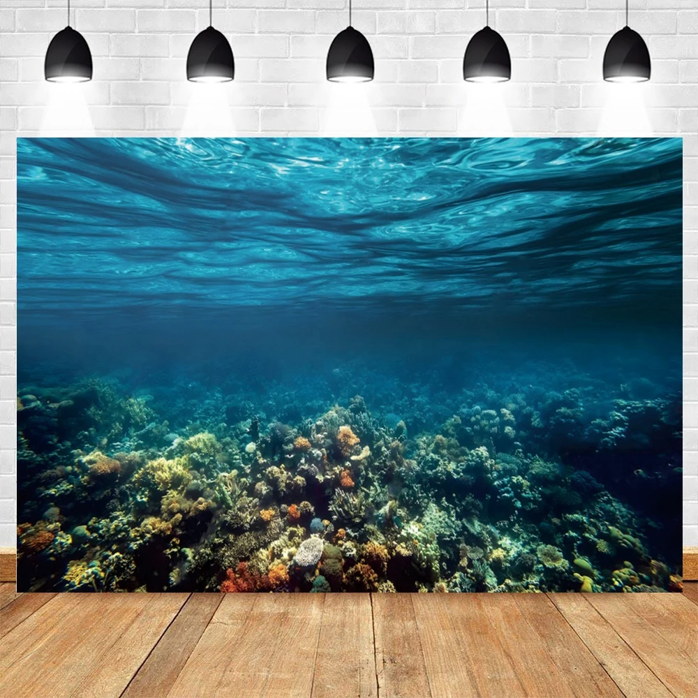 Underwater World Backdrop Seabed Shark Ocean Undersea Fish Coral Aquarium Baby Birthday Photography Background Decor Studio Prop photo backdrop