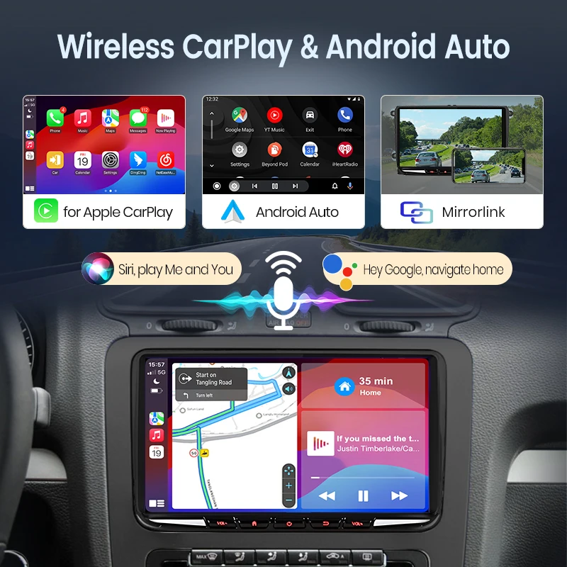Radio de coche inalámbrico Junsun de 7'' y 9'' con CarPlay para Volkswagen VW Passat B6 B7 T5 Tiguan Touran GOLF 5 GOLF 6 POLO Skoda Octavia Seat Jetta Caddy Scirocco Android autoradio RDS 4