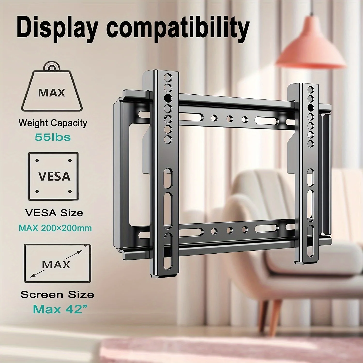TV Wall Mount Fixed for Most 14"-32" Flat/Curved TVs Max VESA 200X200mm up to 55Lbs