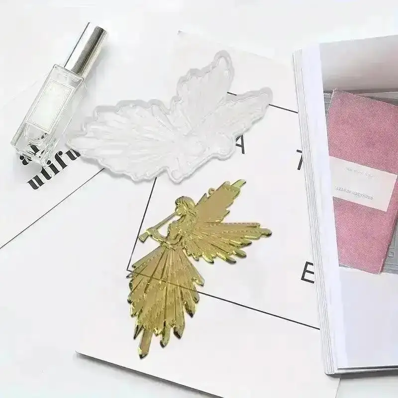 Creative Symmetrical Left And Right Blowing Flute Wings Fairy Mirror Silicone Mold Handmade Crystal Drop Glue DIY Angel Mold