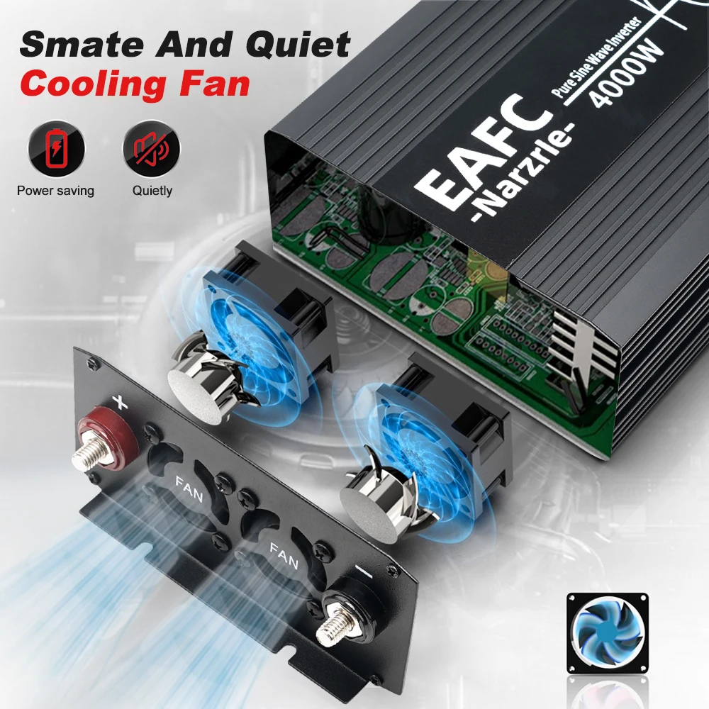 순수 사인파 2000W/3000W/4000W EU 소켓 차량용 파워 인버터 DC 12V에서 AC 220V 50HZ 전압 변환기 스마트 LCD 화면 포함