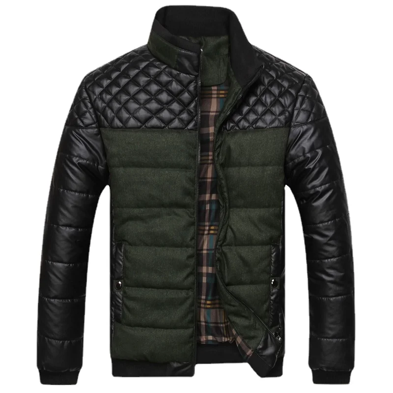 

Winter Men Parka Fashion Mens Cotton Thick Jackets Parkas Male Casual PU Patchwork Design Outerwear Coats Clothing