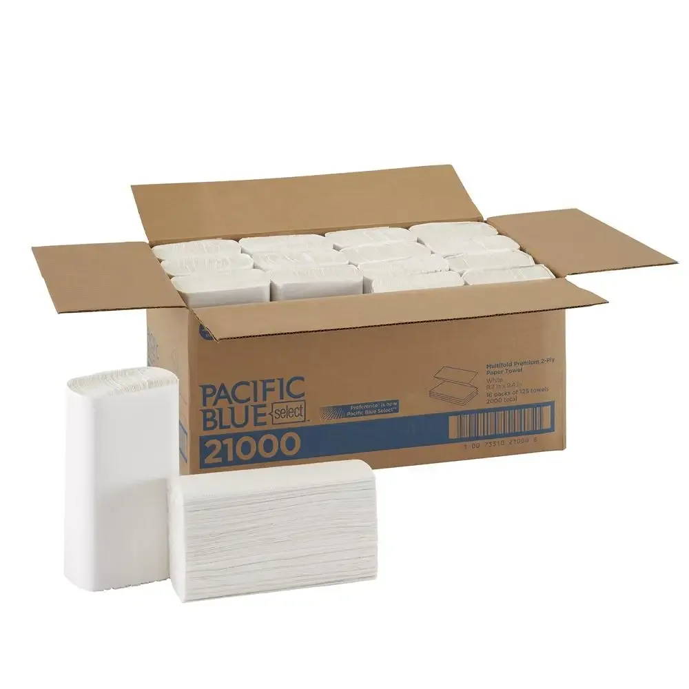 Blue Select Multi-Fold 2 Ply Paper Towel 9 1/5 x 9 2/5 White Absorbency Hand Drying Elegant Design Multipurpose 2000 Towels CT