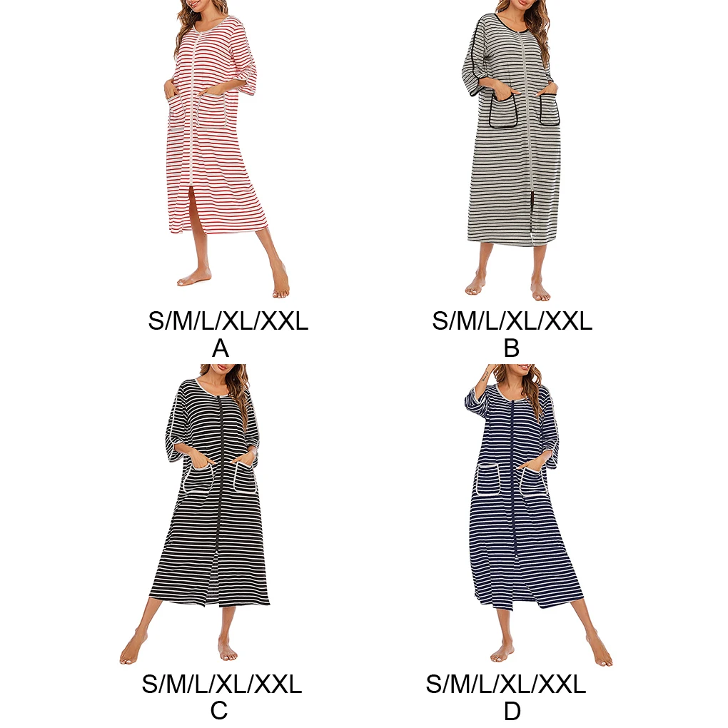 

Polyester Women Night Gown Round Neck Breathable Autumn Winter Home Robe