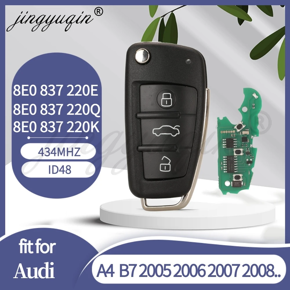 Jingyuqin 8E0 837 220E/8E0 837 220Q/8E0 837 220K 433Mhz ID48 Chip Flip Auto Fernbedienung Schlüssel für Audi A4 B7 HU66