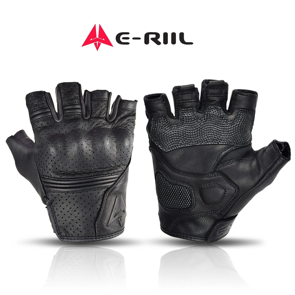 Leather Motorcycle Half Finger Gloves Breathable Motocross Fingerless