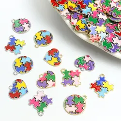 10pcs Autism Theme Enamel Charms Heart Shaped Round Irregular Puzzle Alloy Pendants For DIY Necklace Bracelet Earrings Keychain