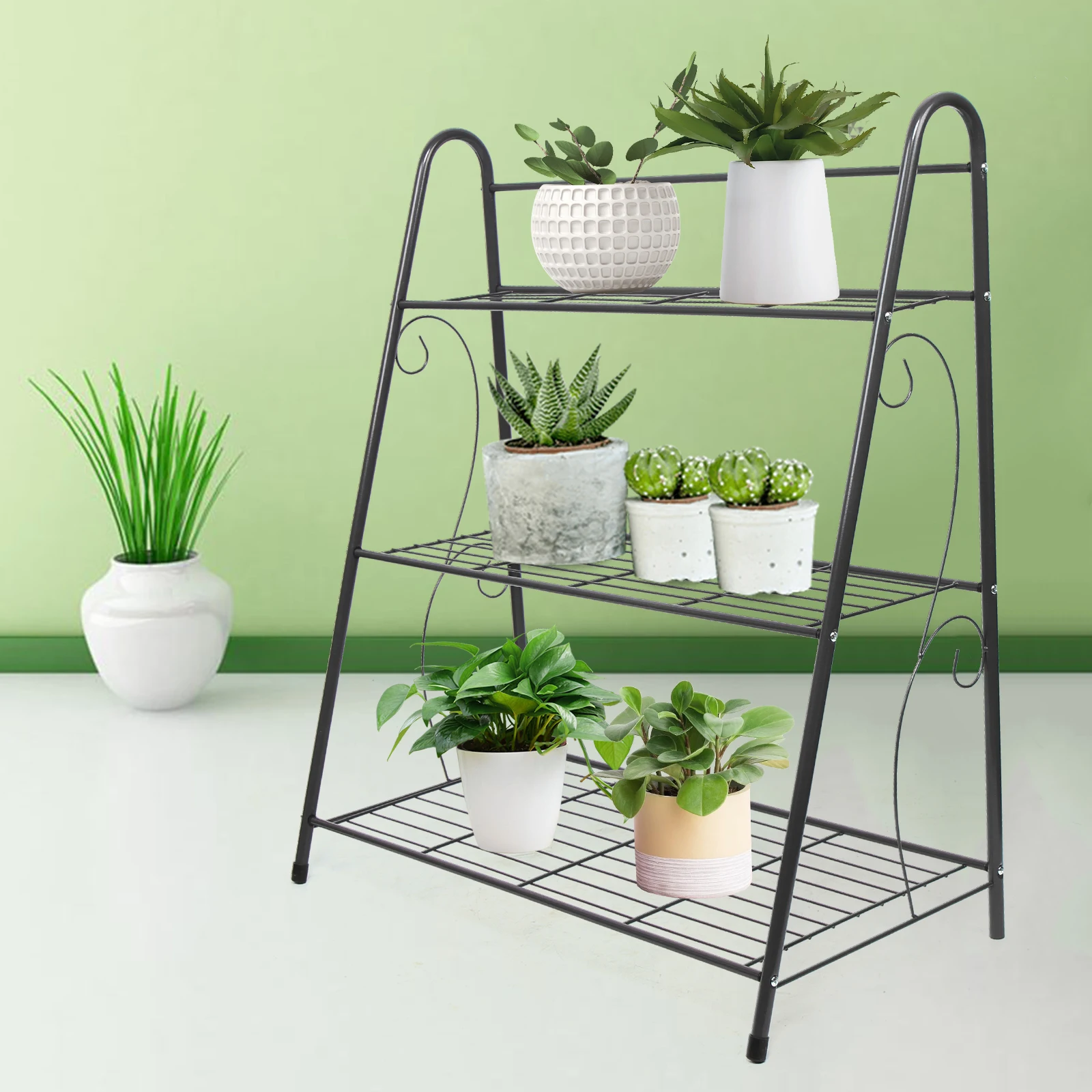 3-Tier Indoor Outdoor Metal Plant Stand Flower Pot Holder, Patio Garage Storage Rack