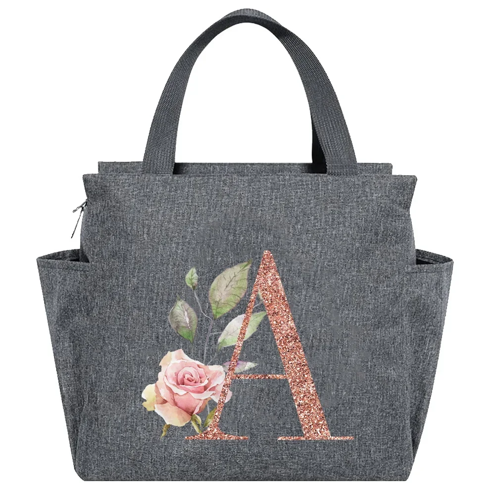 Rose Gold Insulated Lunch Tote with Letter Print