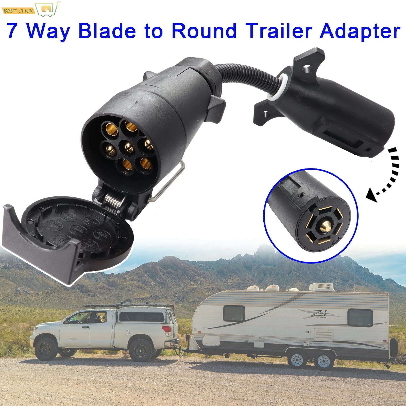 Trailer Plug Adapter 7 Way to 7 Way Blade Towbar Towing Socket Plug Connector for Vehicle RV Trailer