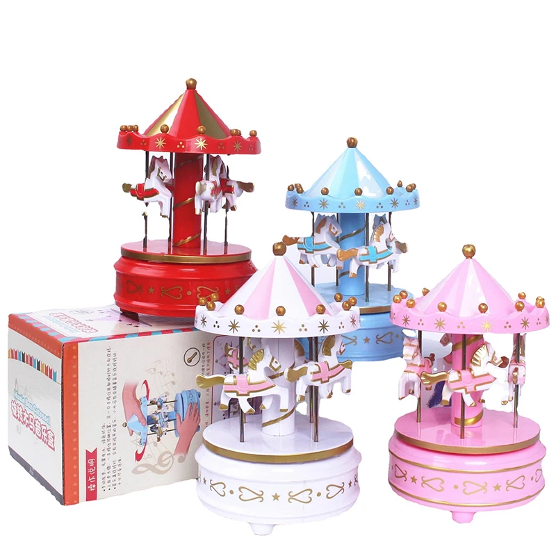 Carousel Music Box Cake Decorative Ornament Baby Birthday Gift Toys Romantic Desktop Ornament Christmas Home Decor music box carousel music box
