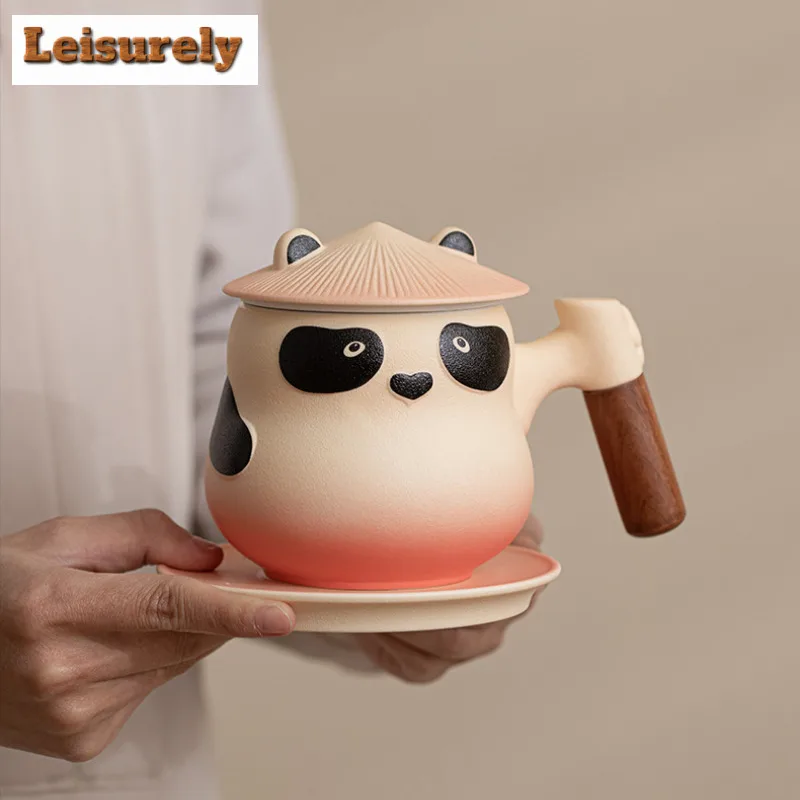 360ml Cute Panda Coffee Mug With Plate Hot Chocolate Cup Afternoon Tea Mug Cup Saucer Kit Office Water Cup Tea Services Supplies