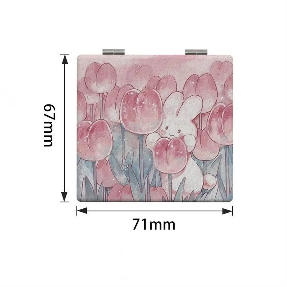 Tulip Square Makeup Mirror Double-Sided Oil Painting Cosmetic Mirror Handheld Compact Folding Mirror Makeup Accessories