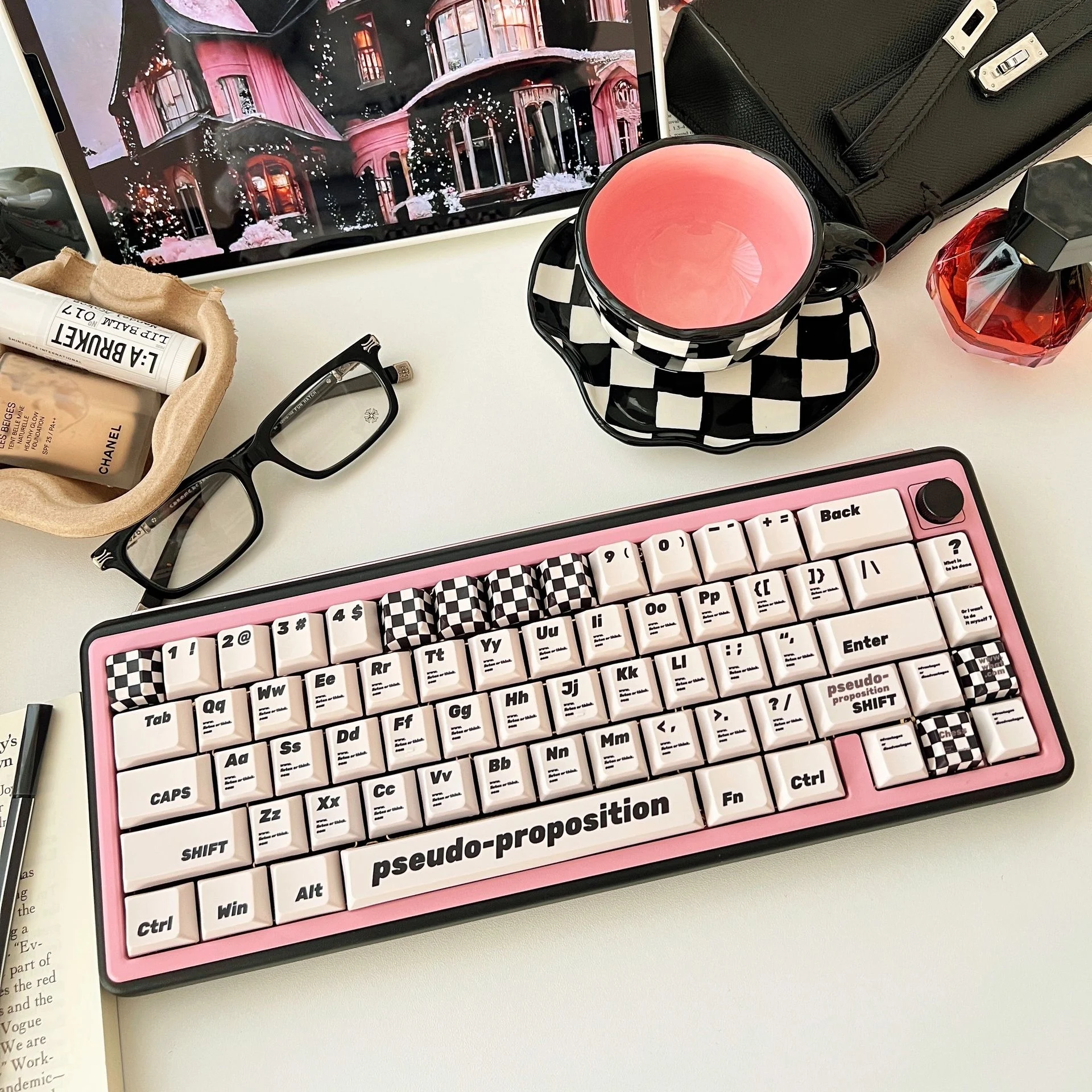 Checkerboard Retro Keycap Estilo Preto e Branco Alto Material Pbt Apto para Ansi Layout Iso Teclado Mecânico Faça Você Mesmo 133 Teclas - Imagem 5