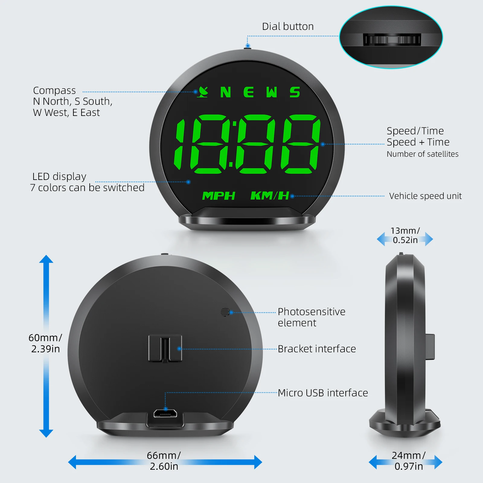 ٱ GPS ڵ  ÷, Ʈ  ӵ 跮, G13 GPS, HUD MPH KMH  溸, 6  Ʈ
