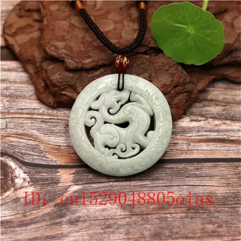 Natural White Green Chinese Jade Dragon Pendant Necklace Fashion Charm Jewelry Double-sided Hollow Carved Amulet Gifts for Her pendant necklace
