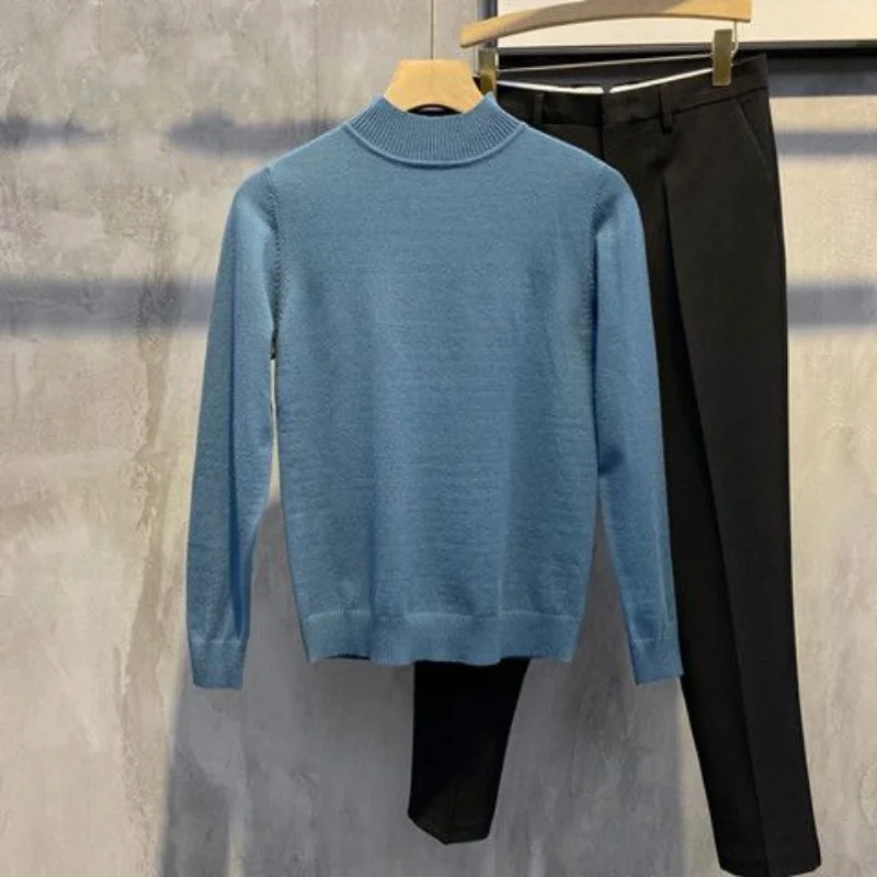 2023 New Autumn and Winter Korean Edition Trendy Thread Half High Neck Long Sleeve Casual Loose Oversize Solid Knit Sweater