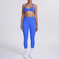 Women 2pcs Patchwork Sport Yoga Suit Training Sleeveless Sport Gym Tops Tummy Control Slimming Booty Leggings Yoga Suit Sports - Image 2