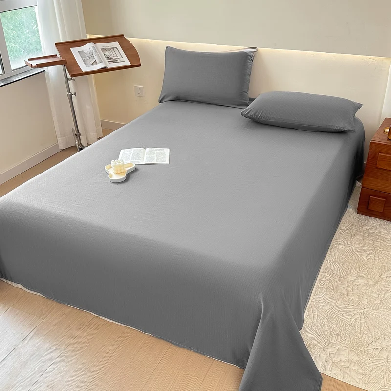 

Polyester Cotton Bed Sheet Skin-friendly Soft Jacquard Washed Cotton Coarse Cloth Bed Sheet King Queen Size for Four Seasons