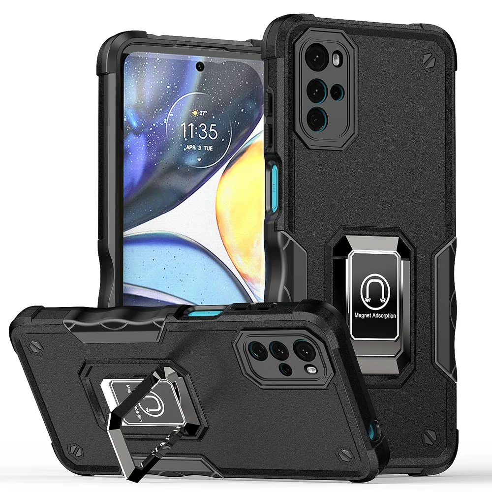 KEYSION Stoßfeste Rüstungshülle für Motorola Moto G22 Silikon + PC-Ringständer Telefonrückseite für Motorola MOTO G22_voghion.com