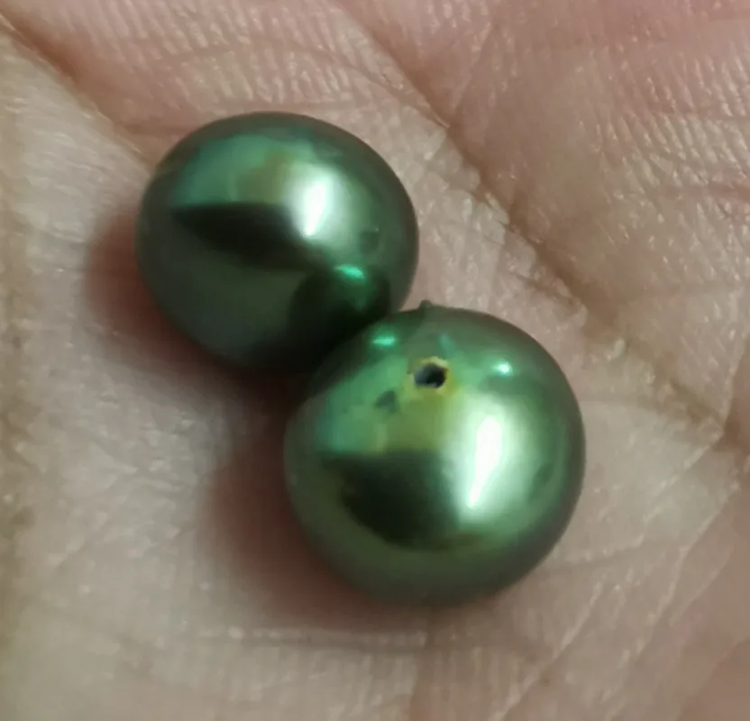 Pair 8-9mm green flat bottom Loose Pearl half drilled Women Wedding Party Jewelry Accessories Necklace Earring Ring Bracelet 89