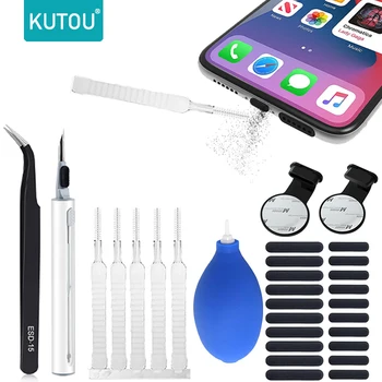 KUTOU Kit di pulizia per telefono cellulare tipo C con tappo antipolvere per iPhone Samsung Huwei Telefoni Set di spazzole per pulizia antipolvere Detergente per iPhone