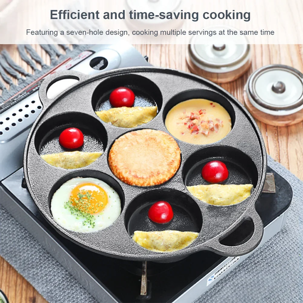 3-7Hole Frying Pot Cast Iron Skillet Omelet Pan Non-Stick Egg Pancake Steak Pan Kitchen Cooking Ham Breakfast Maker Cookware