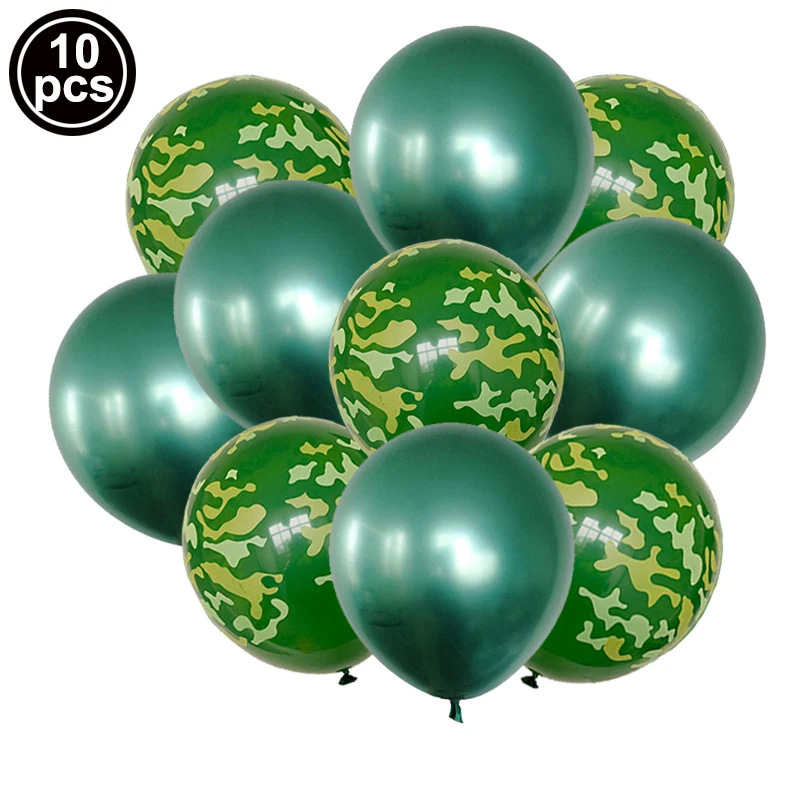 10X 12 zoll Matel Camouflage Ballons Military Thema Kämpfer Tank Grün Gedruckt Ballon Baby Dusche Brithday Hochzeit Party Decor – Detail 5