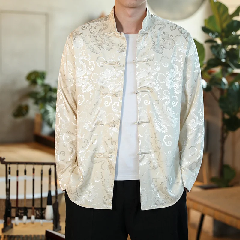 Men's Modern Fashion Style Asian Tang Suit Dragon Shirt Kung Fu Coat Chinese Traditional Clothing Hanfu