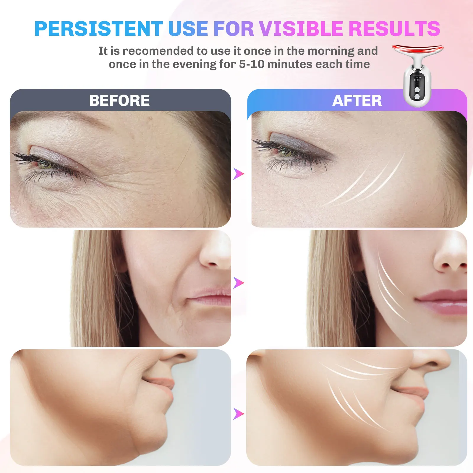 Neck Face Beauty Device 3 Colors LED Photon Therapy Skin Tighten Reduce Double Chin Anti Wrinkle Remove Skin Care Tools led facial mask facial machine
