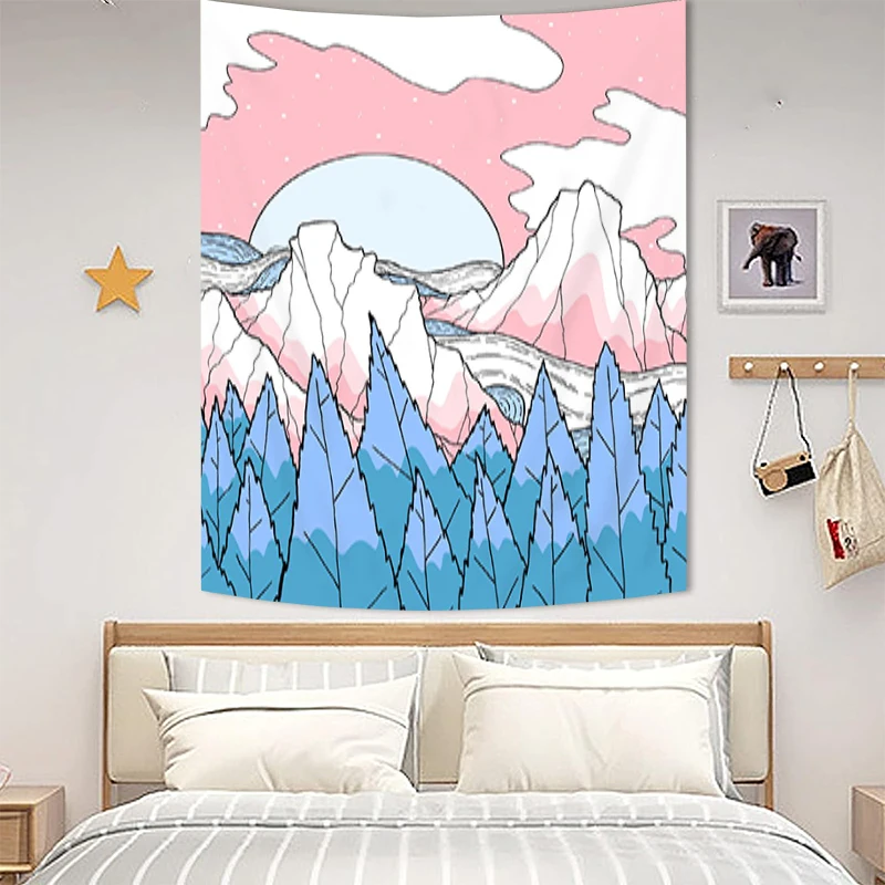

Tapestry Aesthetic Room Decoration Pink Mountain Wall Decor Tapestries Decors Home Bedroom Tapries Fabric Hanging Decorative Art